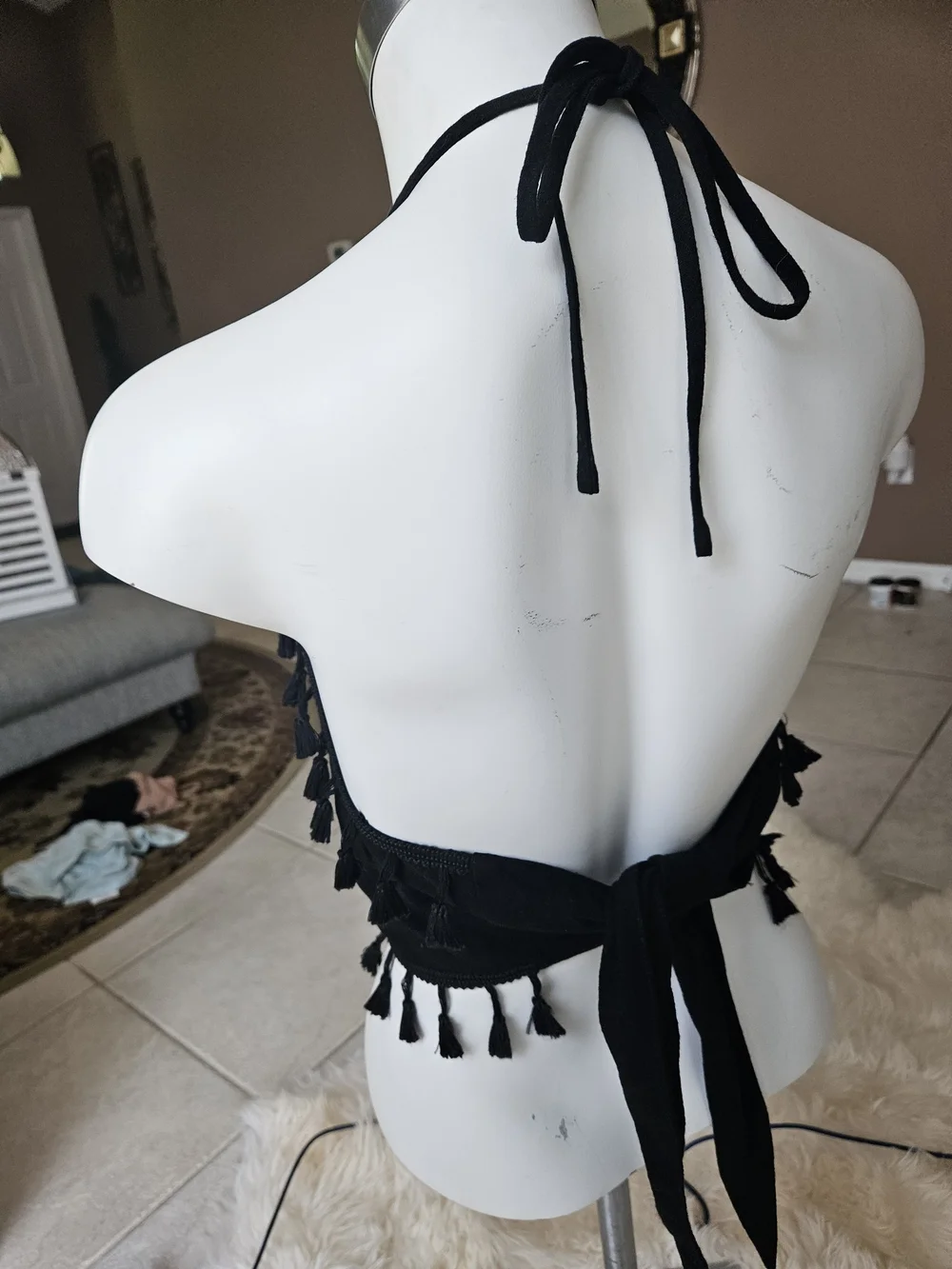 Black Tassel Halter Crop Top - Women Intimates & Sleepwear